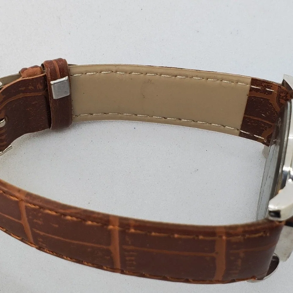 Women's Watch 34MM White Dial Gray Case Brown‎ Leather Bands New Battery